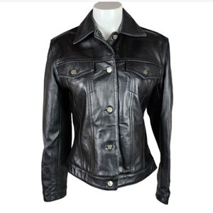 Vintage Cuir Zebra Black Leather Jacket Fitted Moto Style Aviator Size Small
